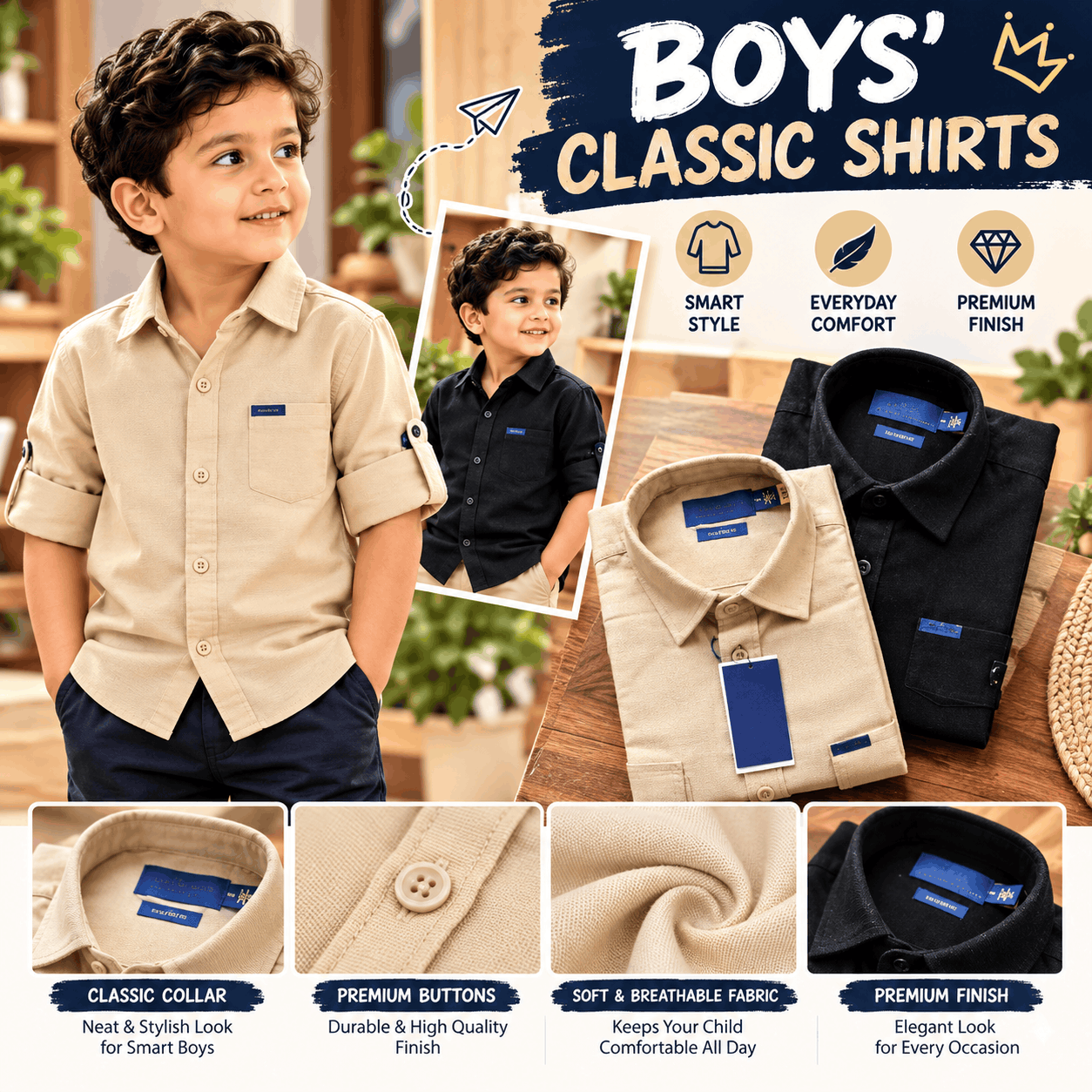 Kids Casual Collared Shirt – Button-Down Boys Shirt