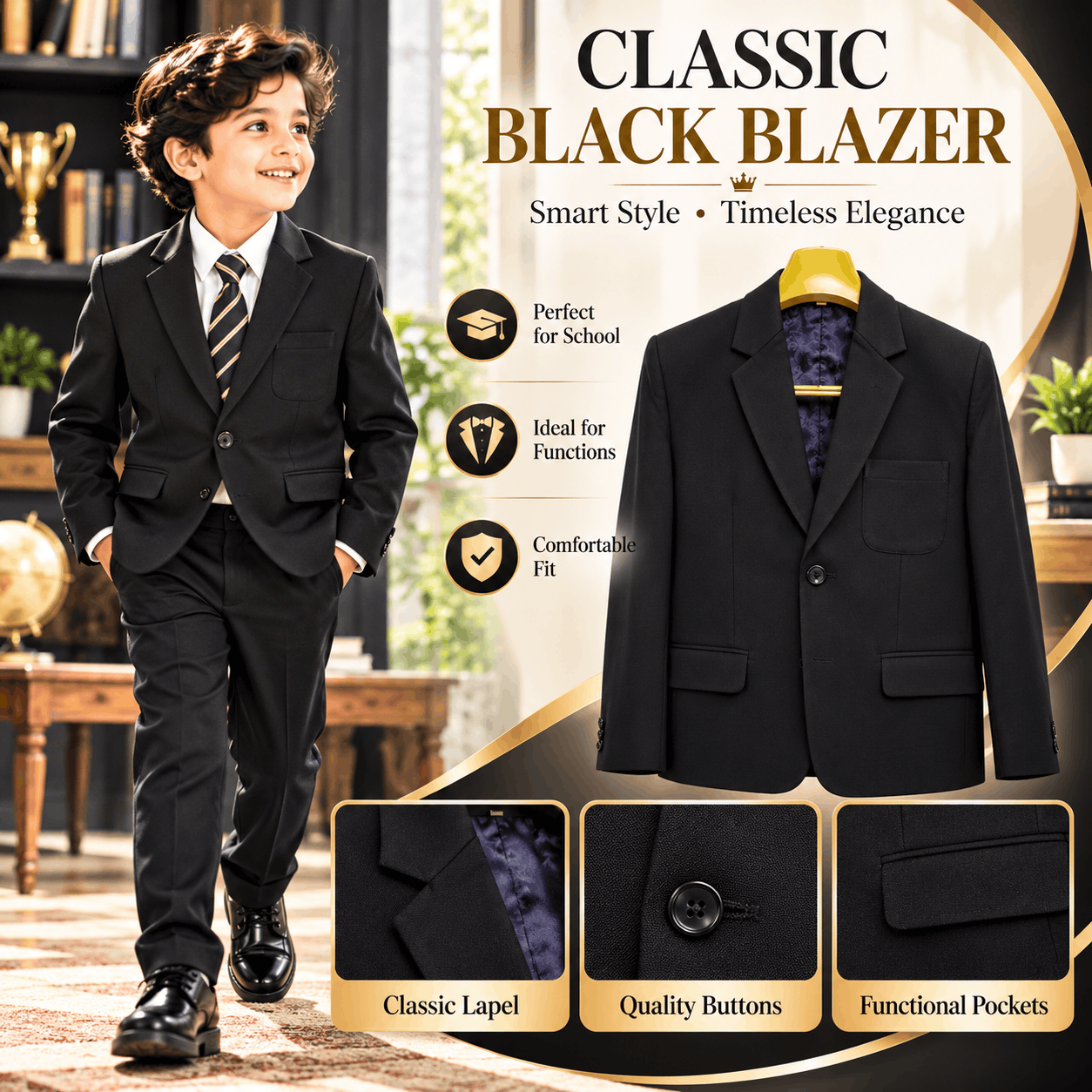 Boys Navy Formal Two-Button Blazer Uniform
