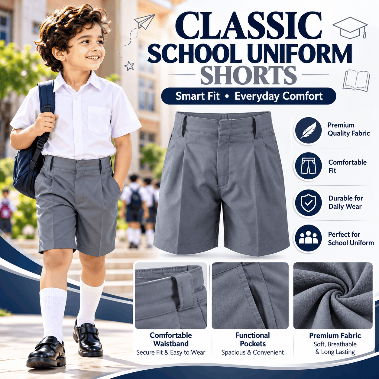 Boys Grey School Uniform Shorts And Shirt