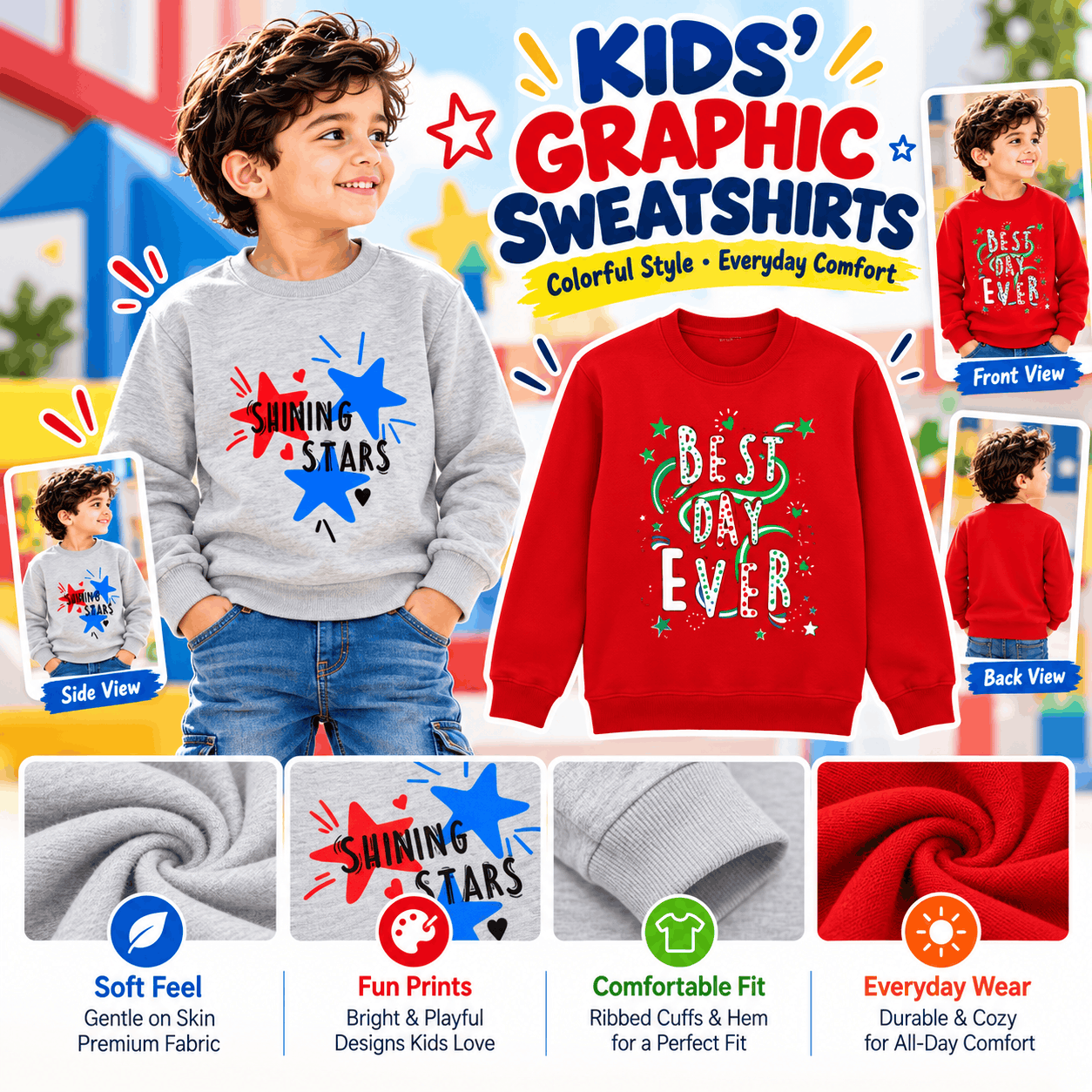 Premium Kids Cotton Sweatshirt Set