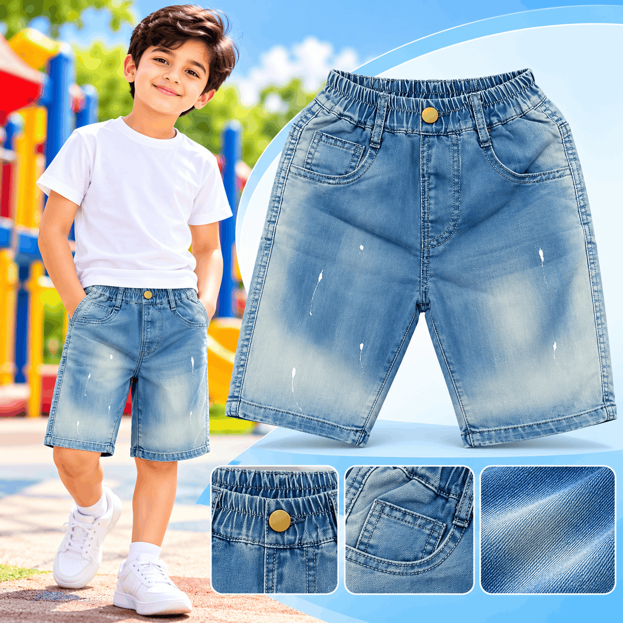 Kids Mid Wash Denim Shorts