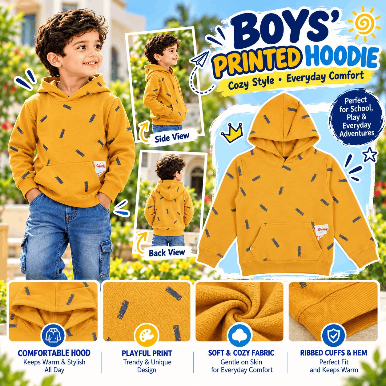 Kids Printed Cotton Pullover Hoodie