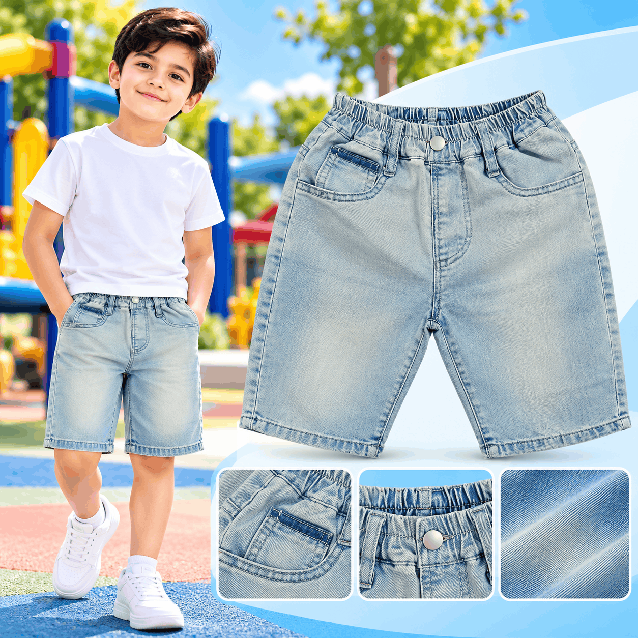 Kids Grey Lightly Washed Denim Shorts