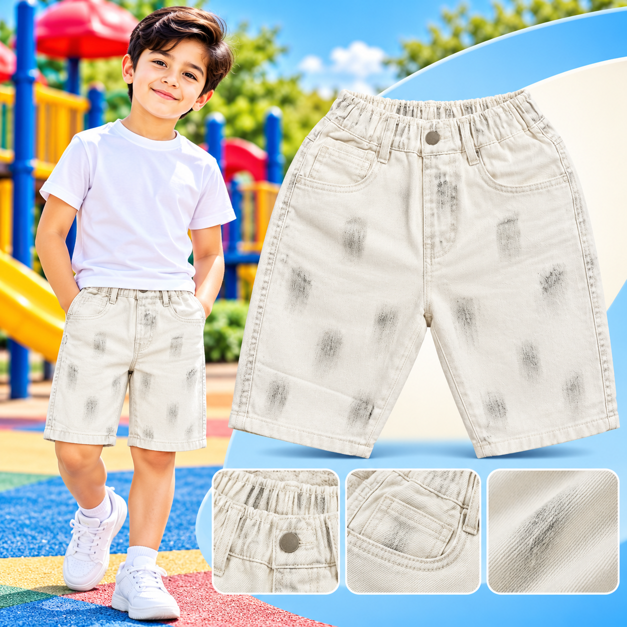 Boys White Denim Shorts