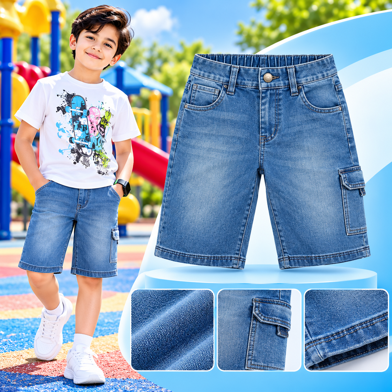 Premium Kids Stretch Denim Shorts