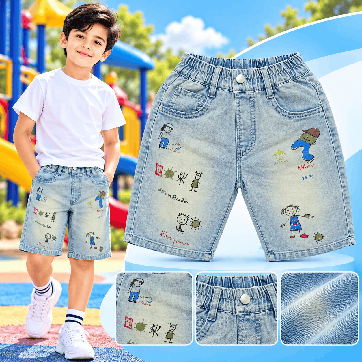 Premium Kids Graphic Denim Shorts